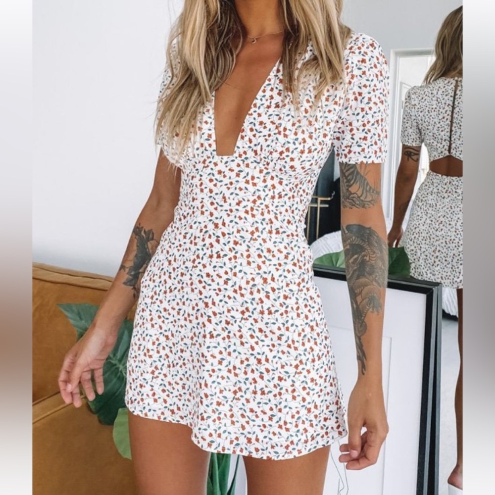 Beginning Boutique Glow Getter Dress in White and Orange Floral